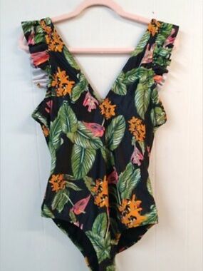 Jessica Simpson Black Tropical One Piece Swimsuit XL NWT